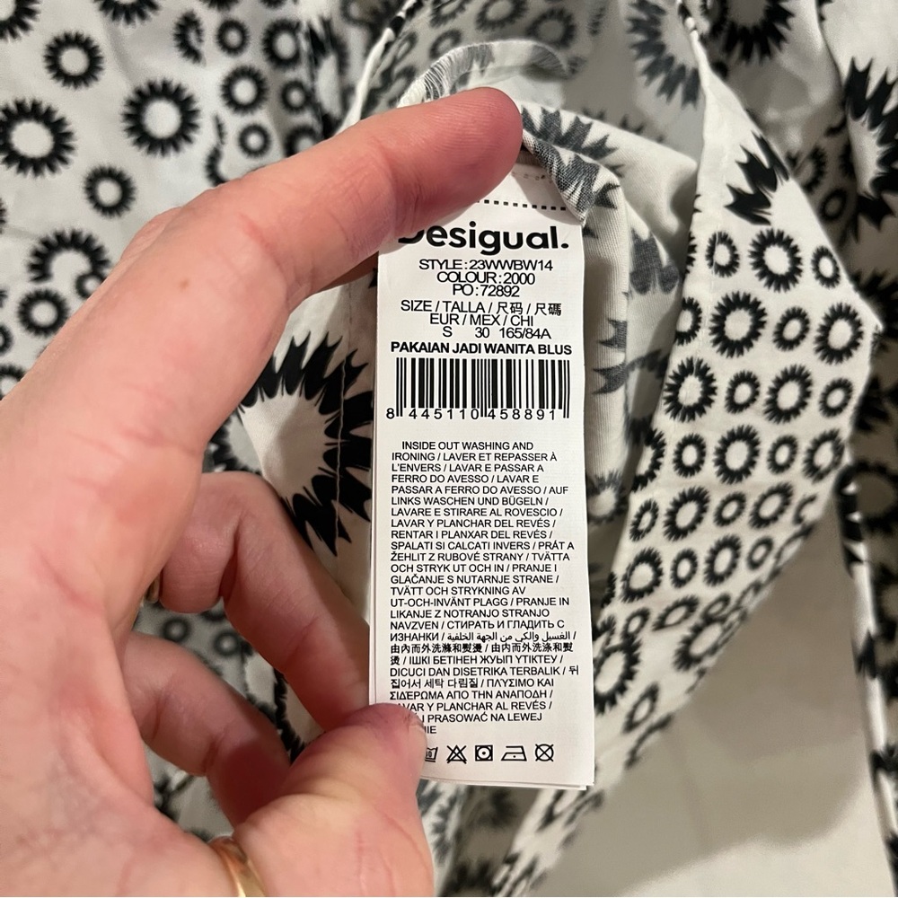 Euc Desigual Puff Sleeve Patchwork Wrap Blouse Top - image 6